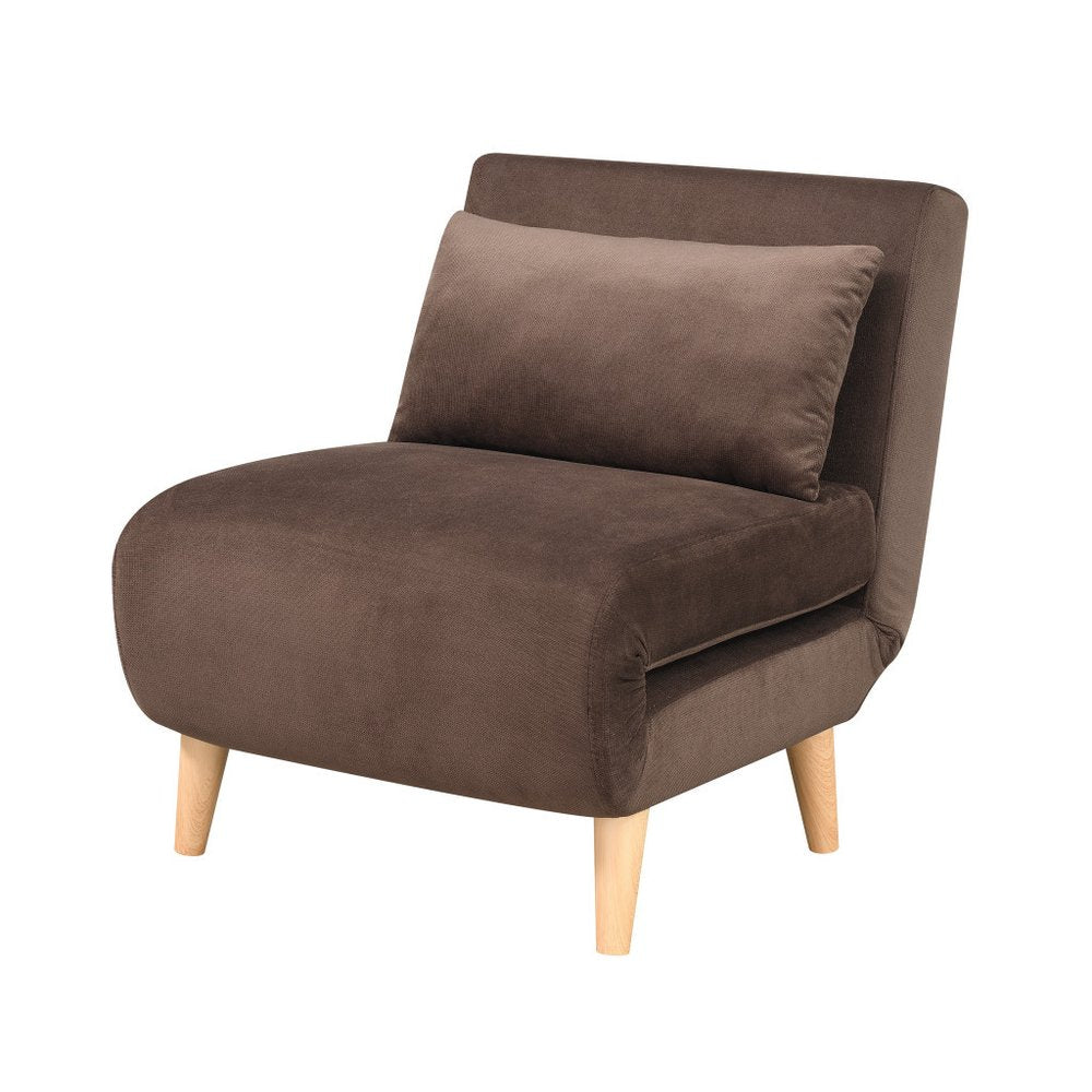 27" Brown and Natural Upholstered Convertible Chair And Toss Pillow