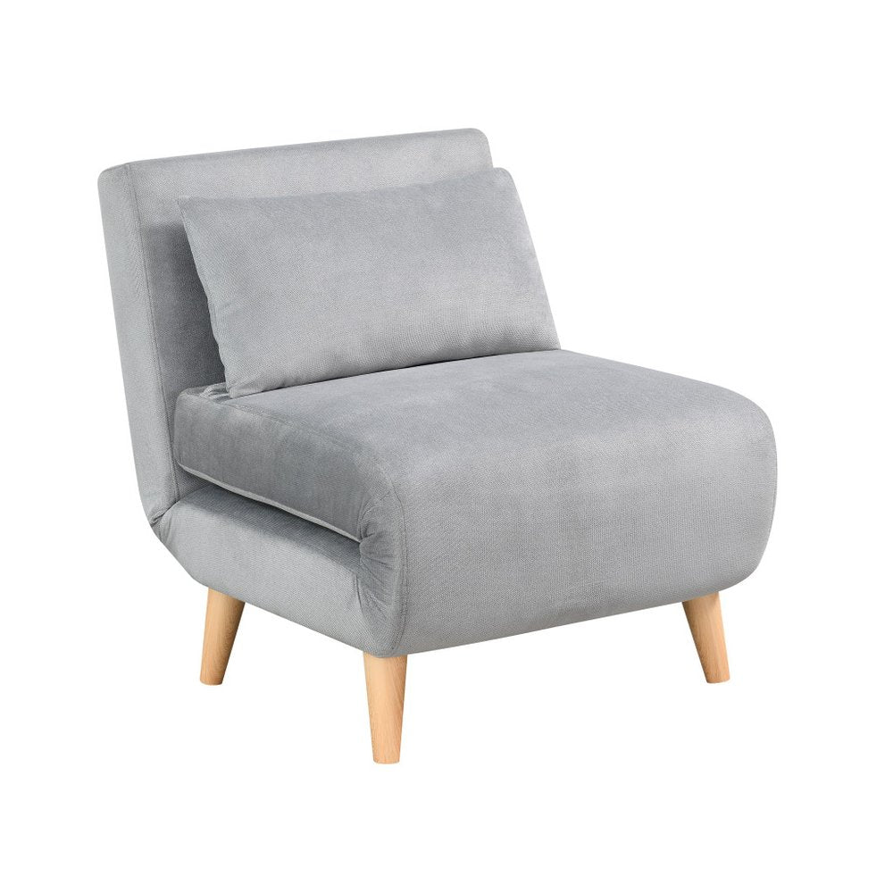 27" Light Gray and Natural Upholstered Convertible Chair And Toss Pillow