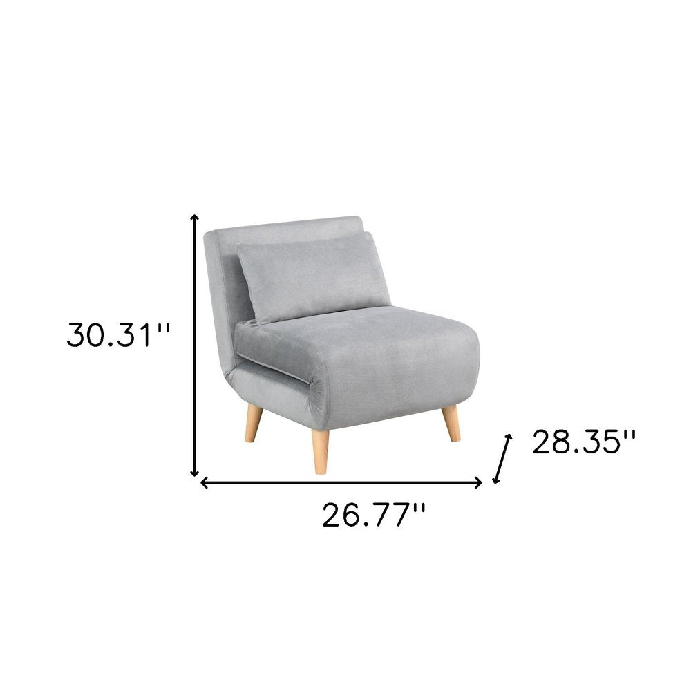 27" Light Gray and Natural Upholstered Convertible Chair And Toss Pillow