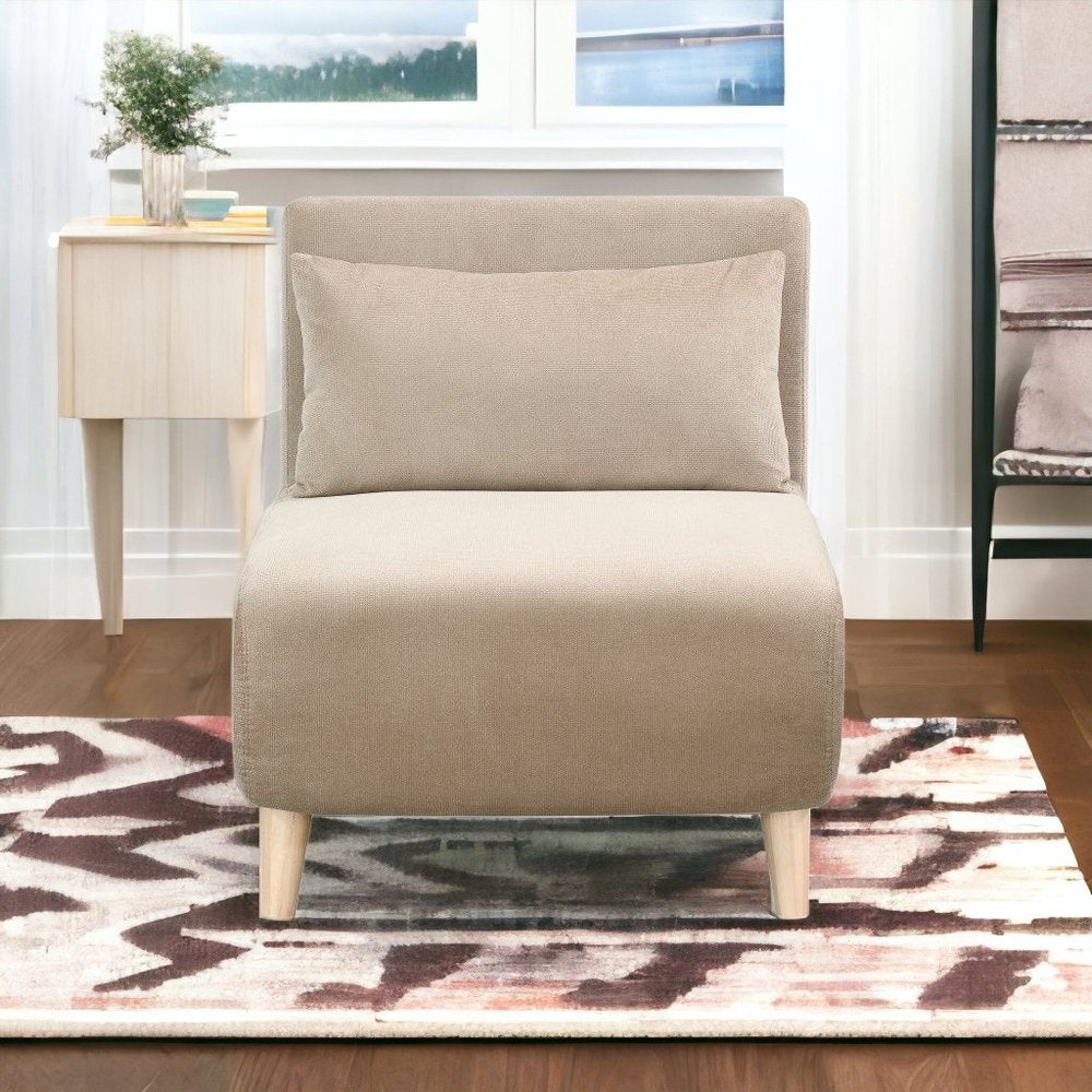 27" Beige and Natural Upholstered Slipper Chair And Toss Pillow