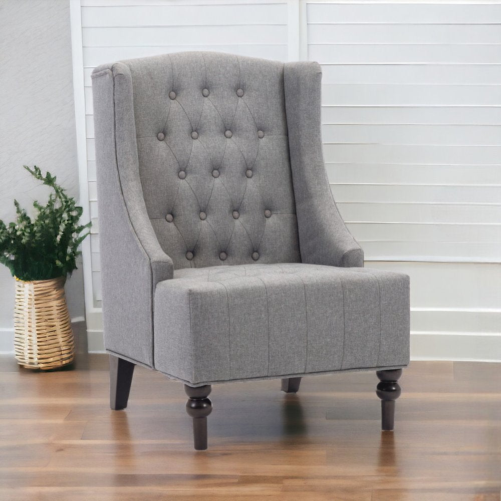 25" Gray and Black Upholstered Tufted Wingback Chair