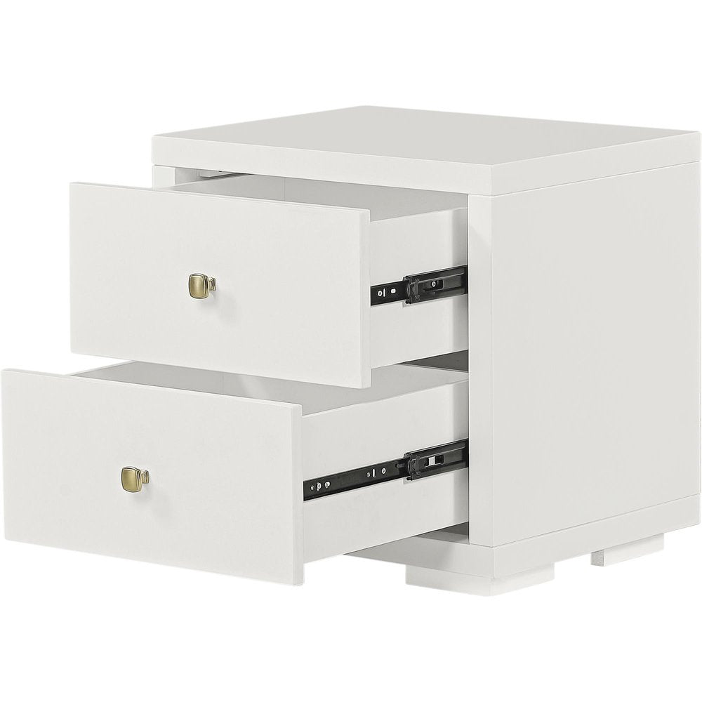 19" White Solid and Manufactured Wood Two Drawer Nightstand