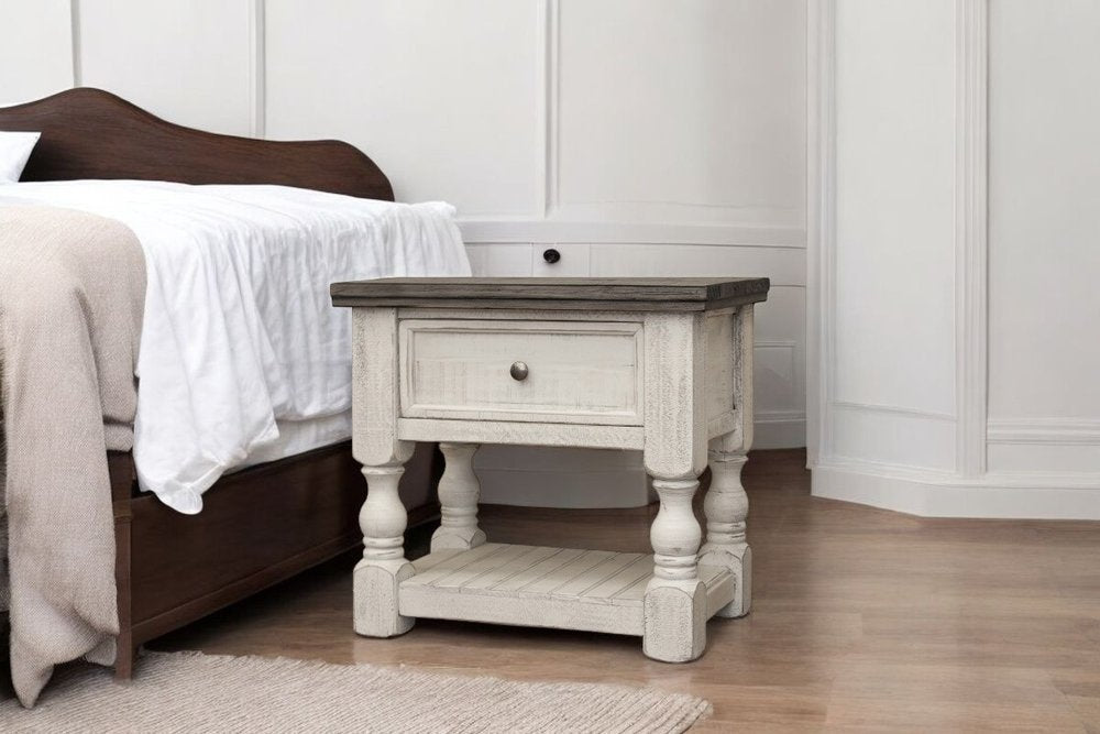 27" Ivory Solid Wood One Drawer Nightstand