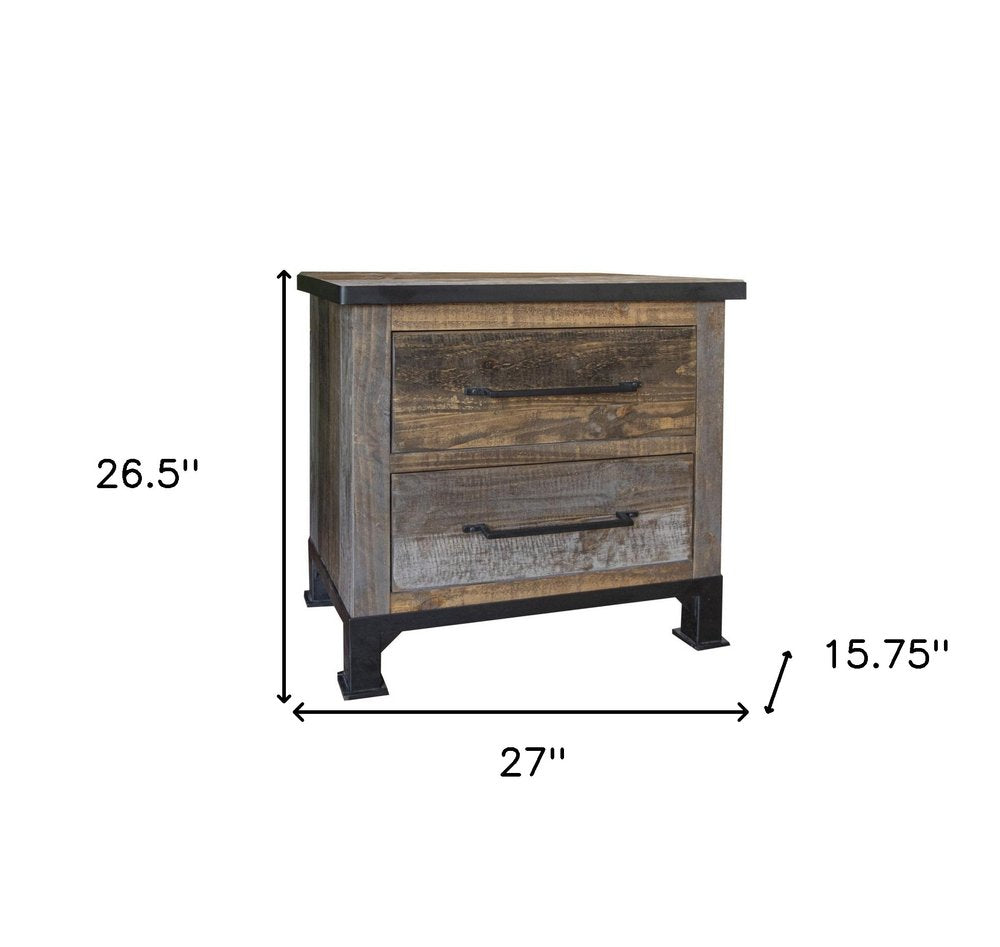 27" Gray Solid Wood Two Drawer Nightstand