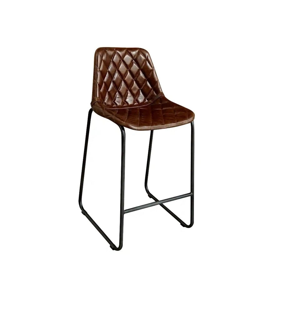 27" Brown And Black Leather And Genuine Leather And Iron Counter Height Bar Chair