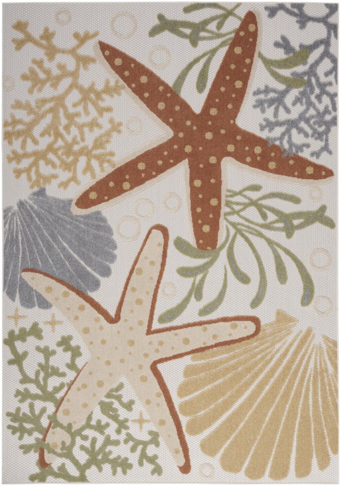 4' X 6' Ivory Orange And Blue Indoor Outdoor Area Rug