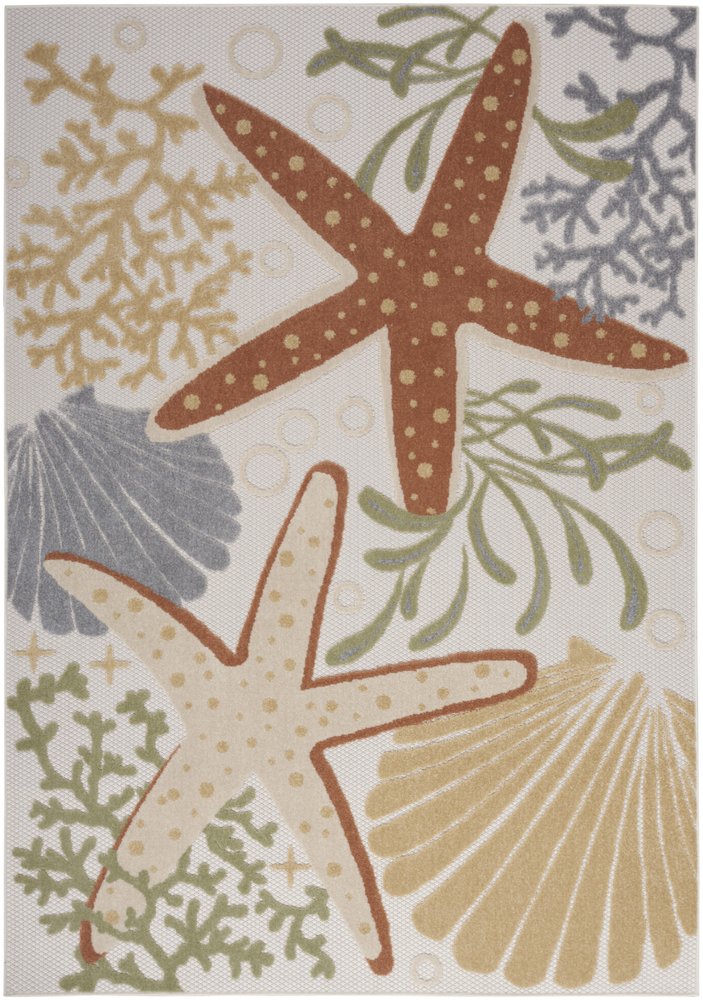 4' X 6' Ivory Orange And Blue Indoor Outdoor Area Rug