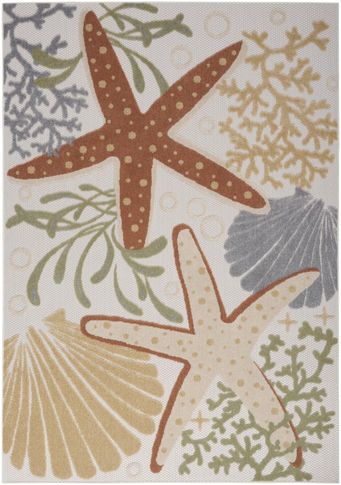 4' X 6' Ivory Orange And Blue Indoor Outdoor Area Rug