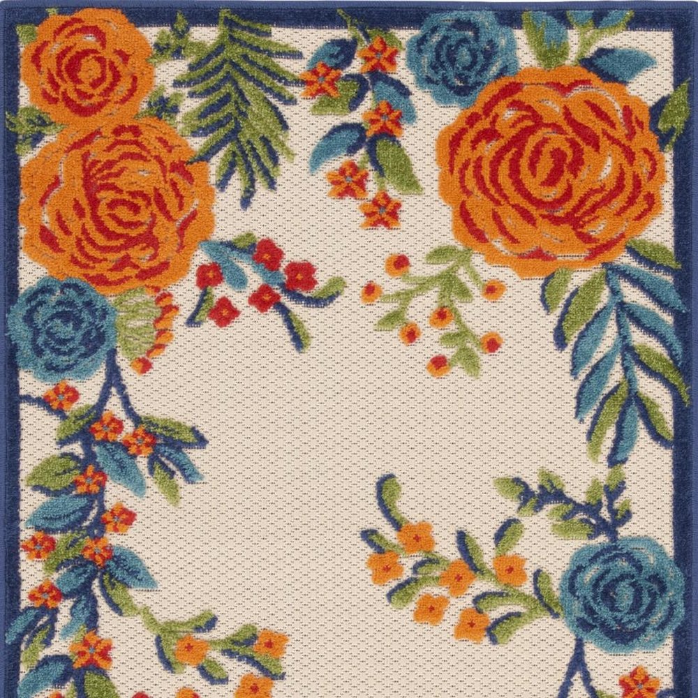3' X 4' Ivory Orange and Blue Floral Indoor Outdoor Area Rug