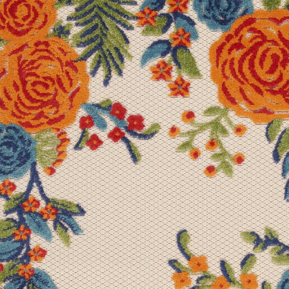 3' X 4' Ivory Orange and Blue Floral Indoor Outdoor Area Rug