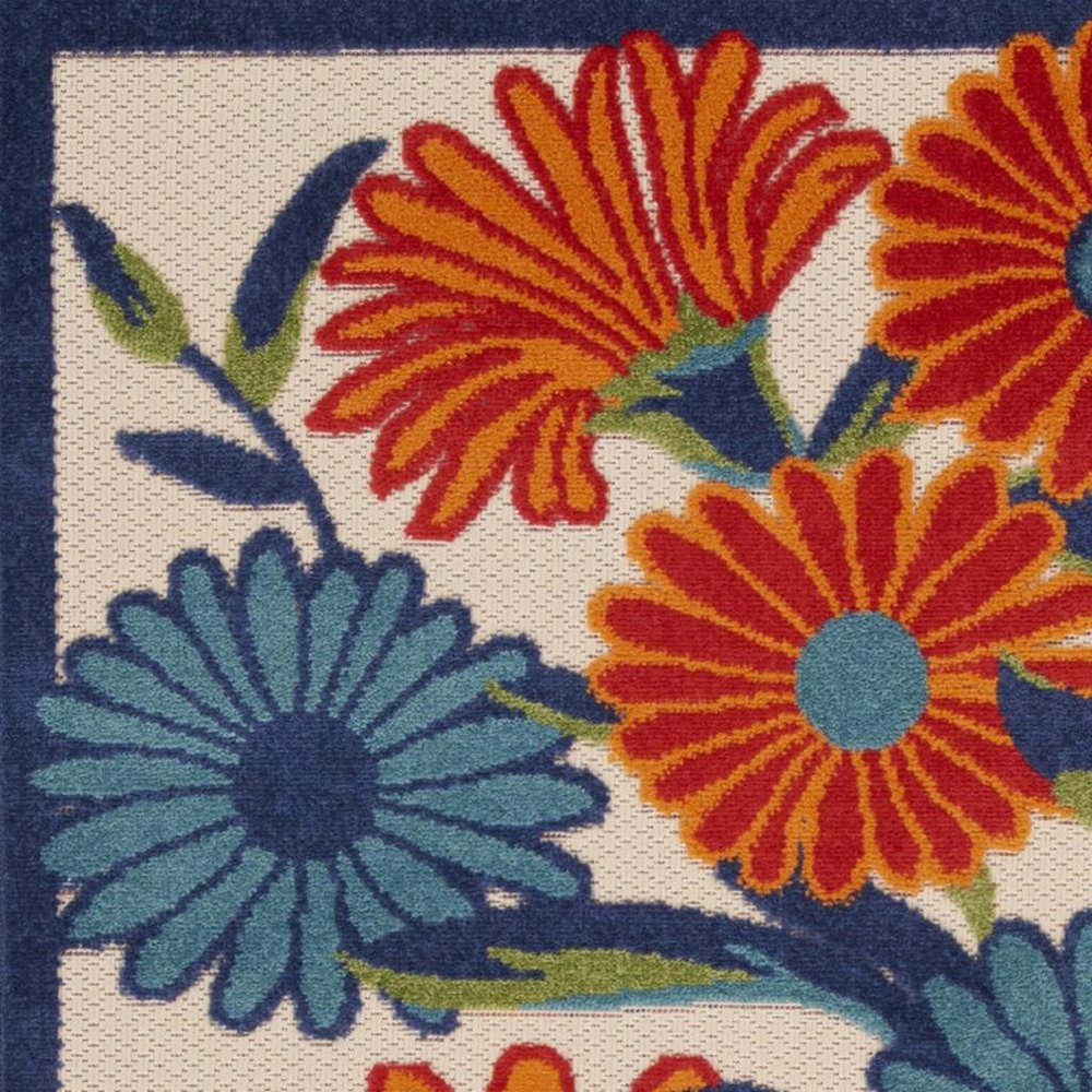 3' X 4' Ivory Orange and Blue Floral Indoor Outdoor Area Rug