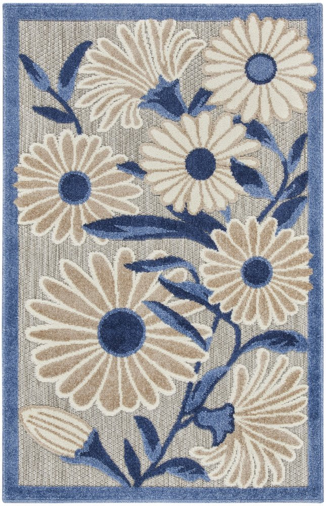 3' X 4' Blue and Gray Floral Indoor Outdoor Area Rug