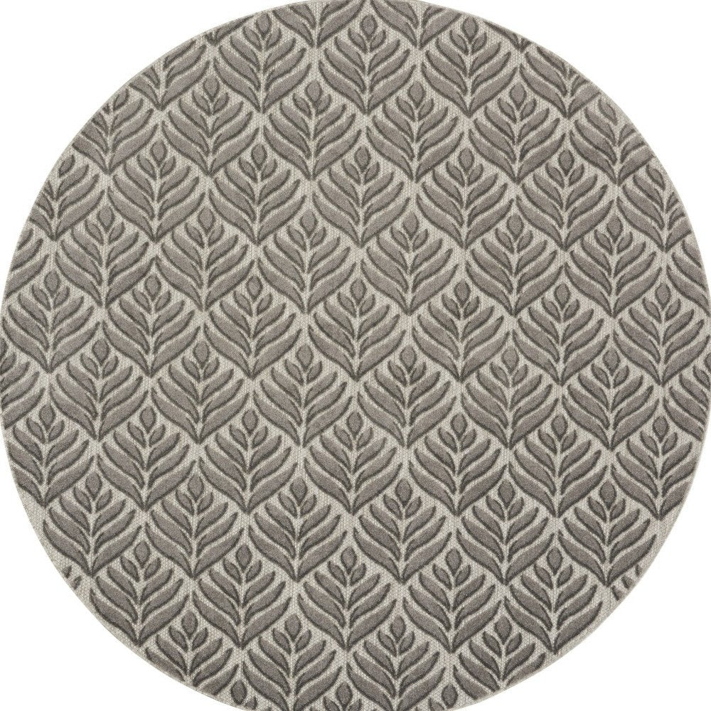 8' Charcoal Round Floral Indoor Outdoor Area Rug