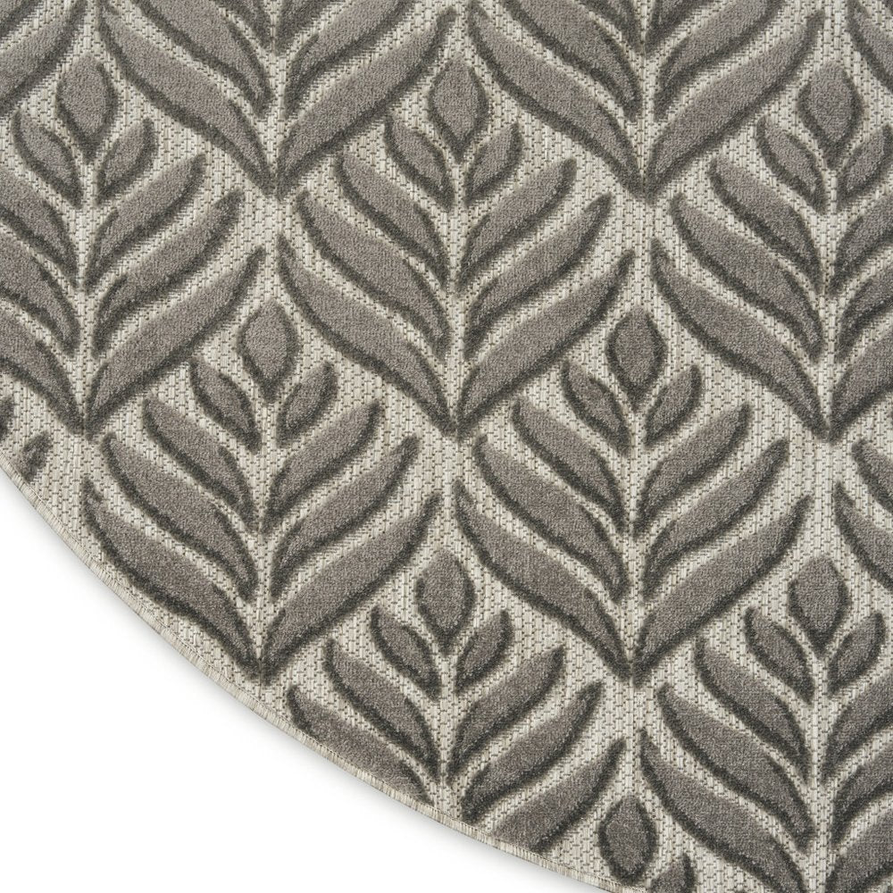 8' Charcoal Round Floral Indoor Outdoor Area Rug