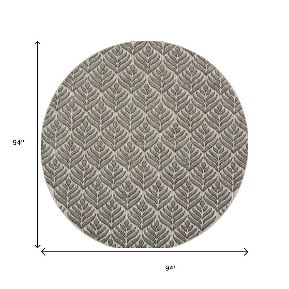 8' Charcoal Round Floral Indoor Outdoor Area Rug