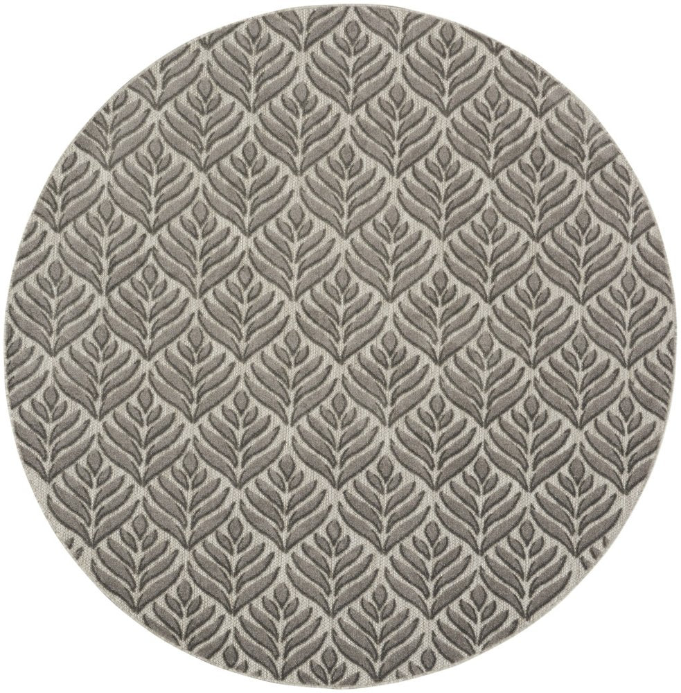 8' Charcoal Round Floral Indoor Outdoor Area Rug