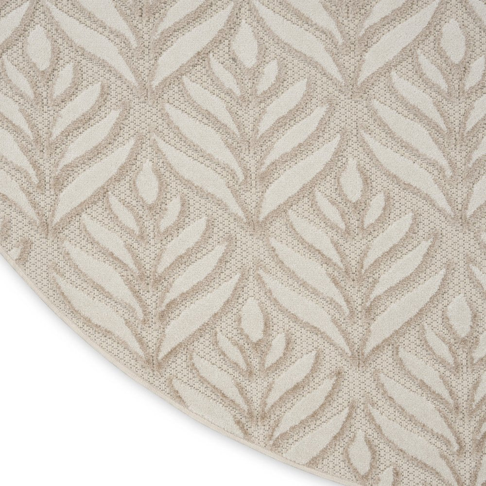 8' Gray and Ivory Round Floral Indoor Outdoor Area Rug