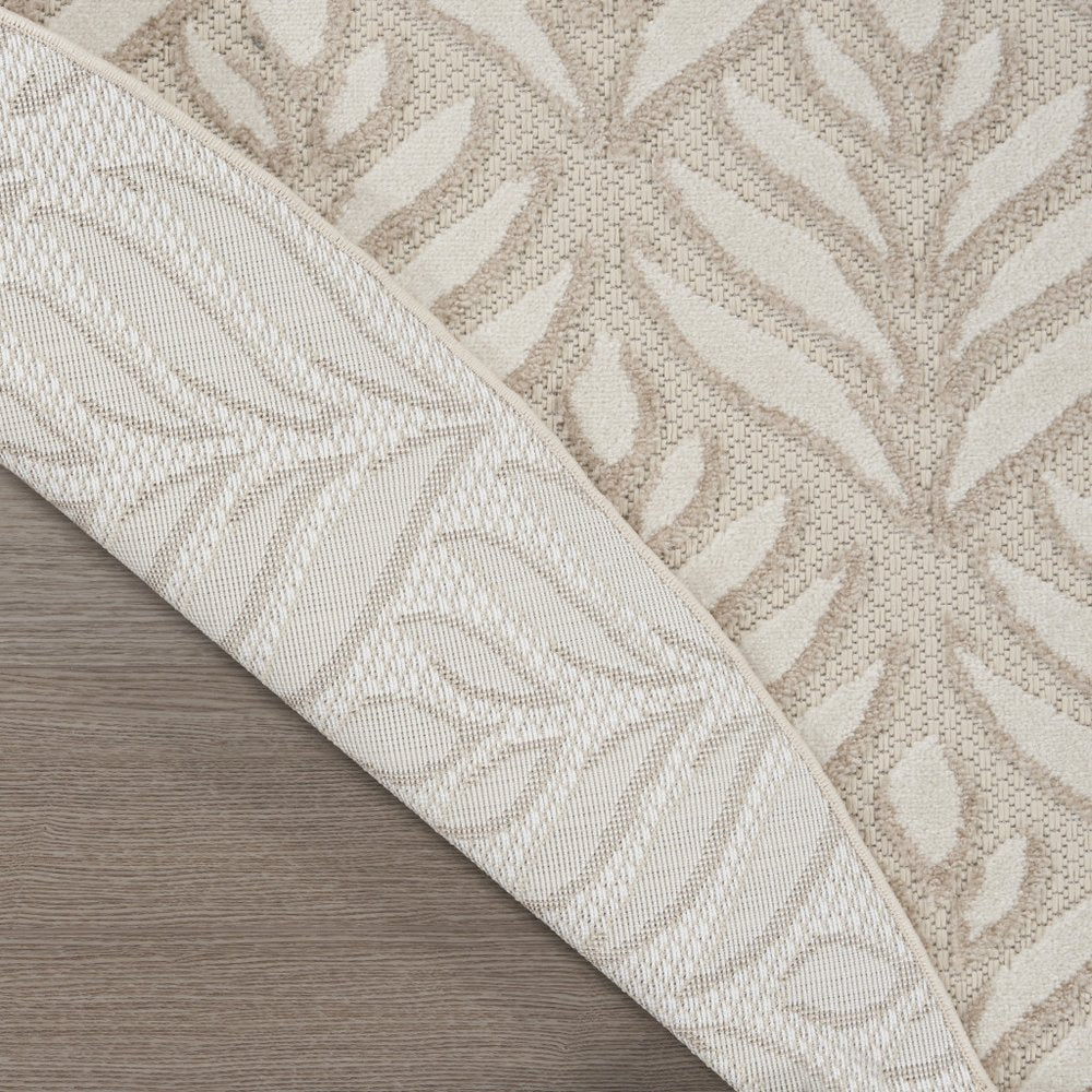 8' Gray and Ivory Round Floral Indoor Outdoor Area Rug