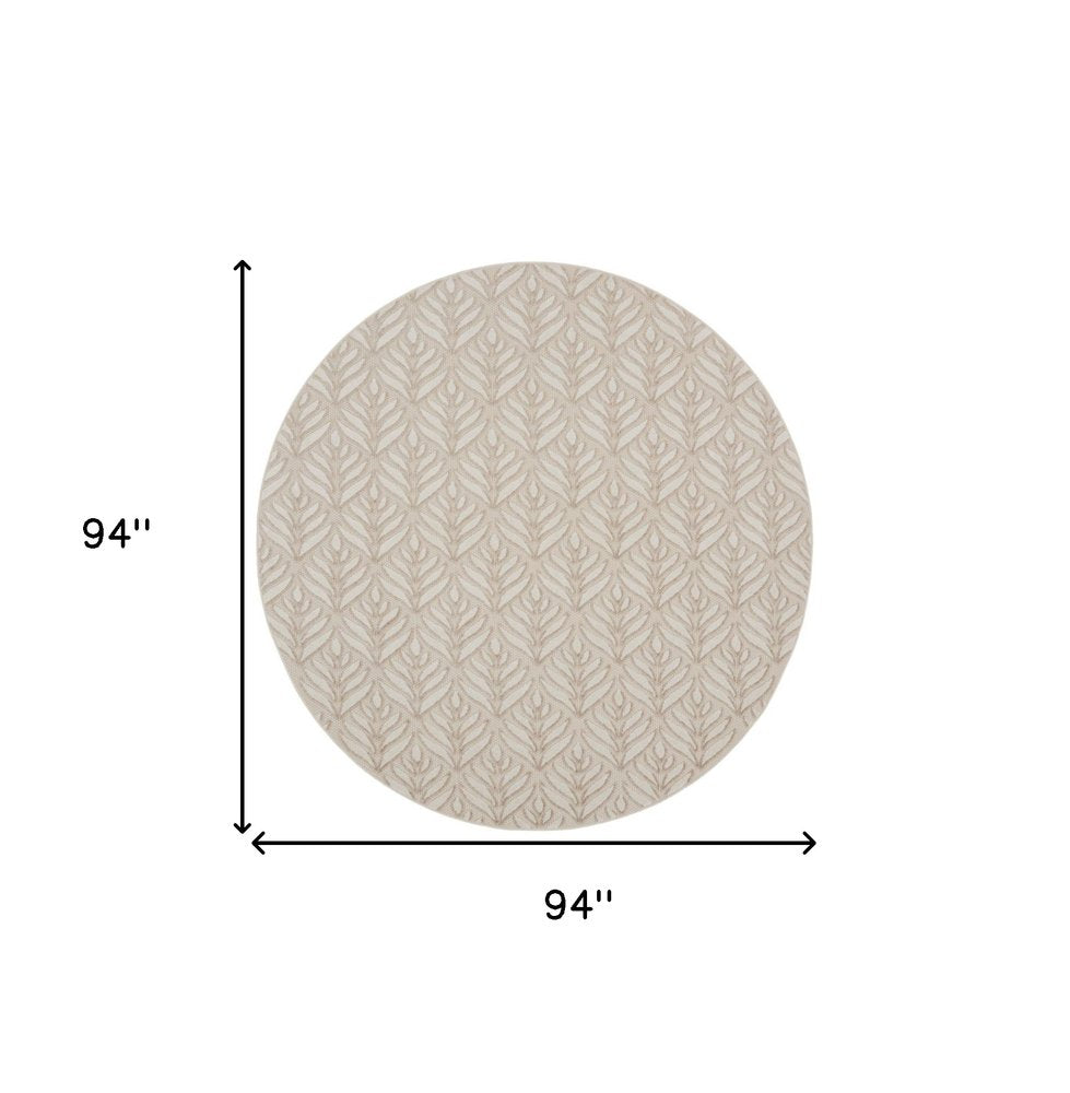 8' Gray and Ivory Round Floral Indoor Outdoor Area Rug