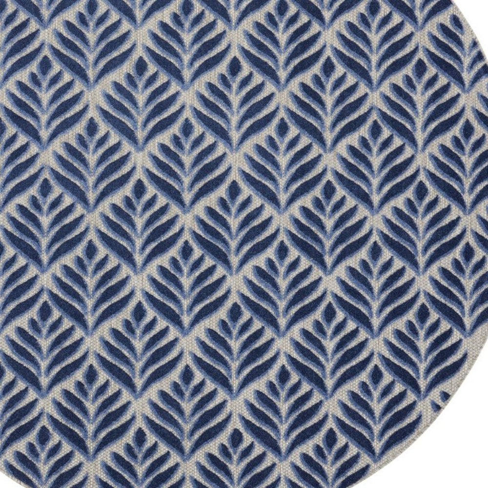 8' Blue Round Floral Indoor Outdoor Area Rug