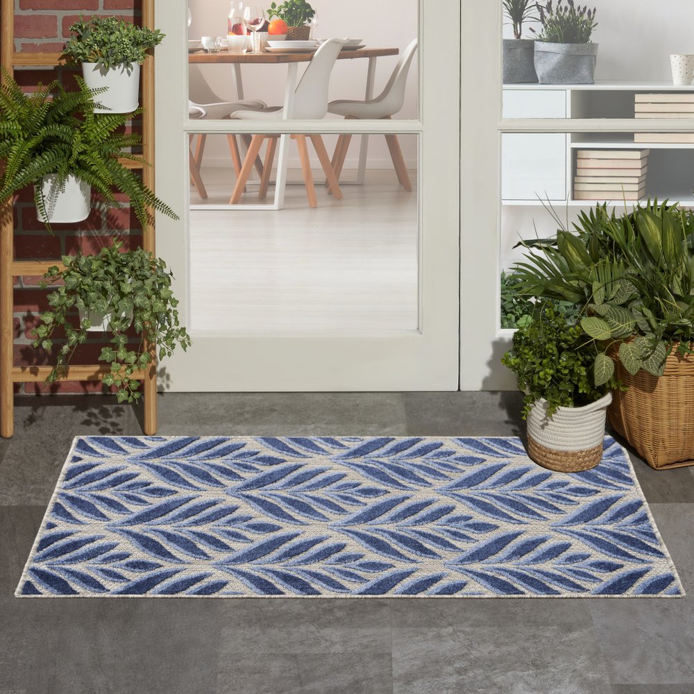 3' X 4' Blue Floral Indoor Outdoor Area Rug