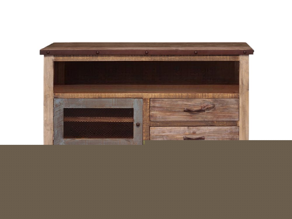 53" Brown Solid Wood Cabinet Enclosed Storage Distressed TV Stand