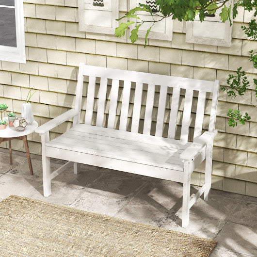 52 Inch All-Weather HDPE Outdoor Bench with Backrest and Armrests-White