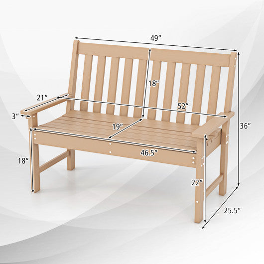 52 Inch All-Weather HDPE Outdoor Bench with Backrest and Armrests-Teak