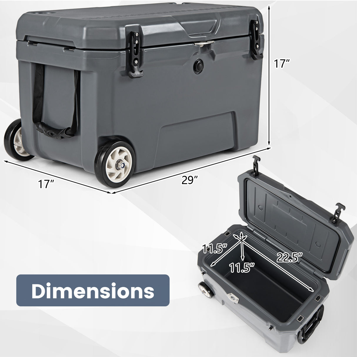 52 Quart Portable Hard Cooler with 6-Day Ice Retention and Wheels-Gray