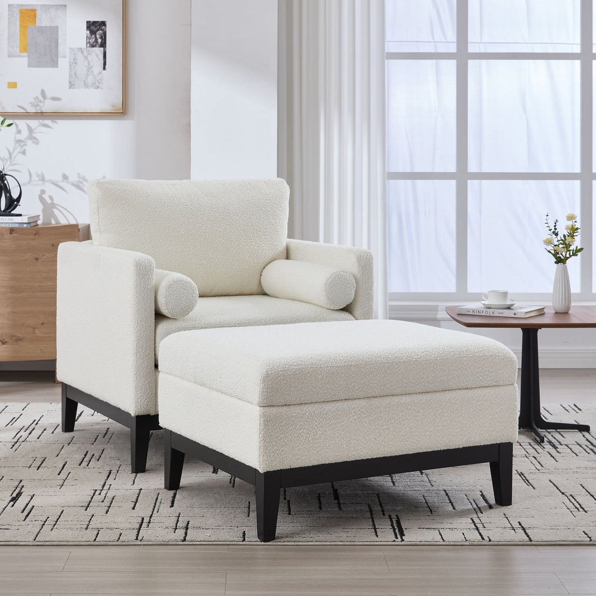 Farmhouse Upholstered Accent Chair With Ottoman, Reversible Lid Coffee Table by Couch.com