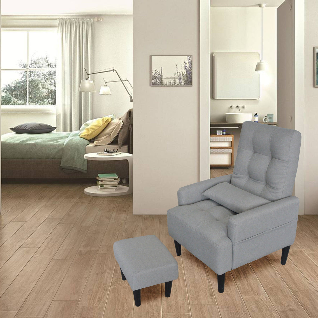 Living Room Sofa Single Chair And Ottoman, Modern Multi-Function Fabric Living Room Sofa Lounge Chair Bed And Stool. Soft Leisure Single Chair Adjustable Into 5 Angles With Sofa Bed by Couch.com