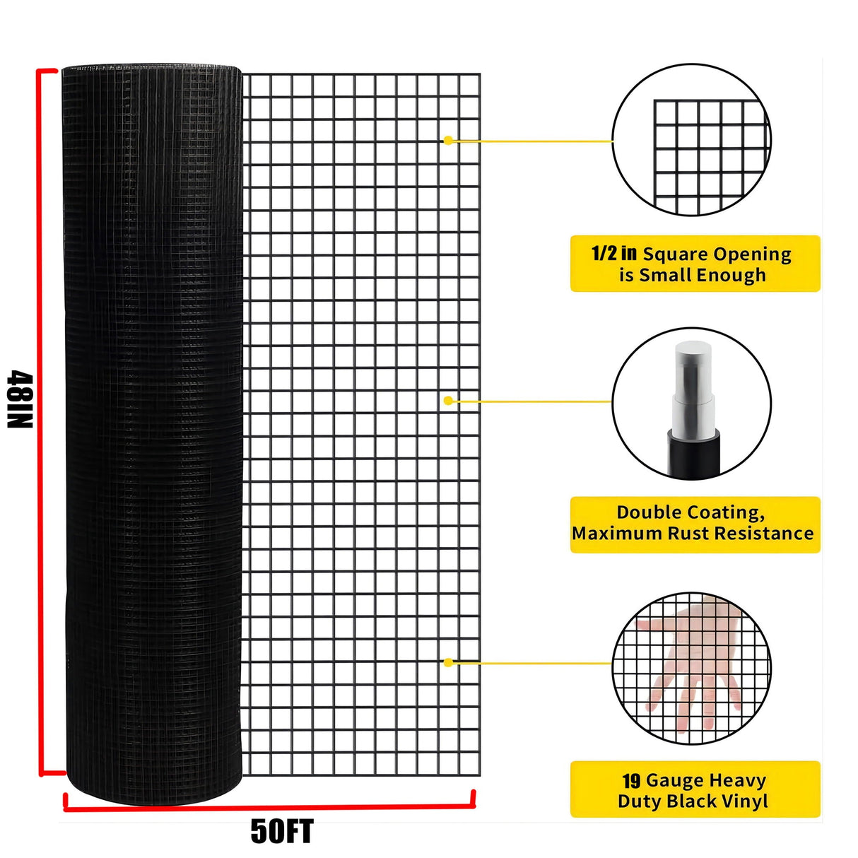 Vinyl Coated Hardware Cloth, 19 Gauge, For Poultry Cages And Home Improvement - Black