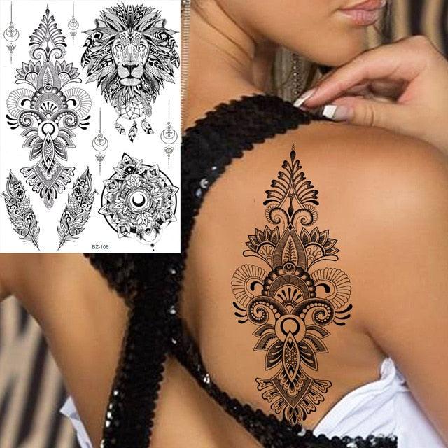 53 Sheets Black Lace Temporary Tattoos Sticker Butterfly Flower Fake Tatoo Sticker Sexy Black Henna Temporary Tattoos For Women
