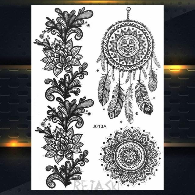 53 Sheets Black Lace Temporary Tattoos Sticker Butterfly Flower Fake Tatoo Sticker Sexy Black Henna Temporary Tattoos For Women