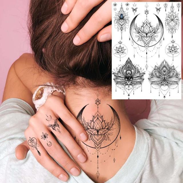53 Sheets Black Lace Temporary Tattoos Sticker Butterfly Flower Fake Tatoo Sticker Sexy Black Henna Temporary Tattoos For Women