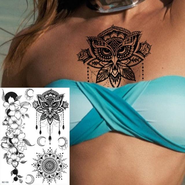 53 Sheets Black Lace Temporary Tattoos Sticker Butterfly Flower Fake Tatoo Sticker Sexy Black Henna Temporary Tattoos For Women