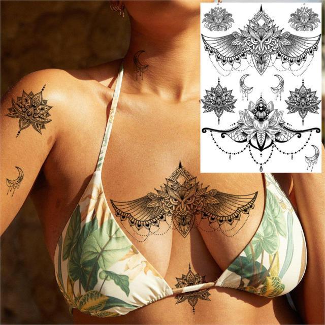 53 Sheets Black Lace Temporary Tattoos Sticker Butterfly Flower Fake Tatoo Sticker Sexy Black Henna Temporary Tattoos For Women