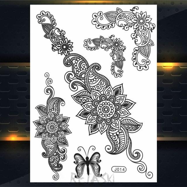 53 Sheets Black Lace Temporary Tattoos Sticker Butterfly Flower Fake Tatoo Sticker Sexy Black Henna Temporary Tattoos For Women