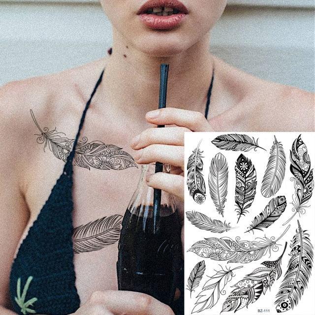 53 Sheets Black Lace Temporary Tattoos Sticker Butterfly Flower Fake Tatoo Sticker Sexy Black Henna Temporary Tattoos For Women