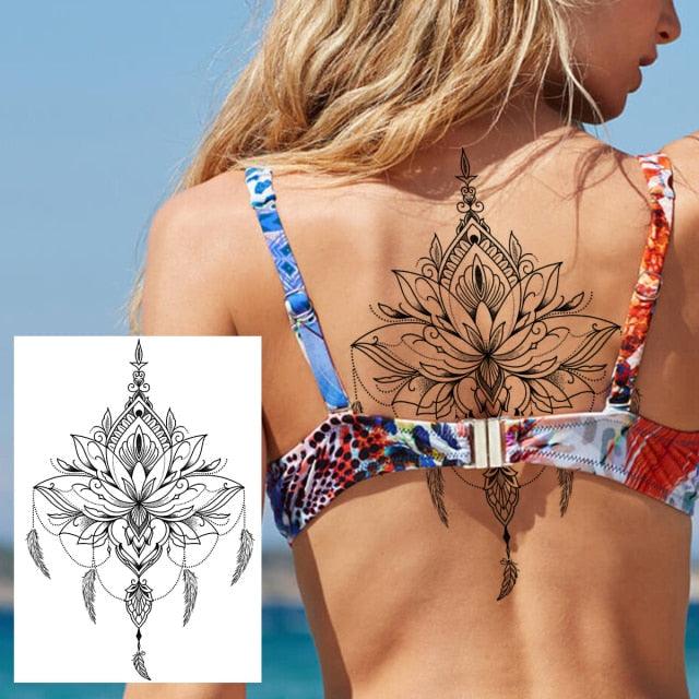 53 Sheets Black Lace Temporary Tattoos Sticker Butterfly Flower Fake Tatoo Sticker Sexy Black Henna Temporary Tattoos For Women