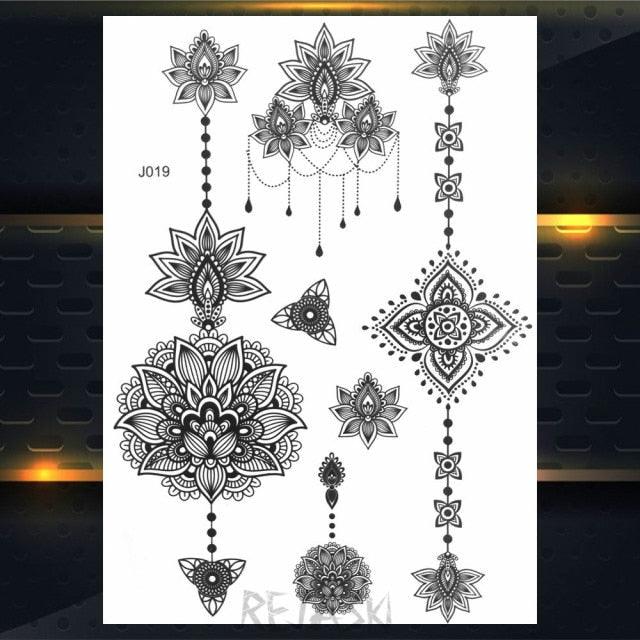 53 Sheets Black Lace Temporary Tattoos Sticker Butterfly Flower Fake Tatoo Sticker Sexy Black Henna Temporary Tattoos For Women