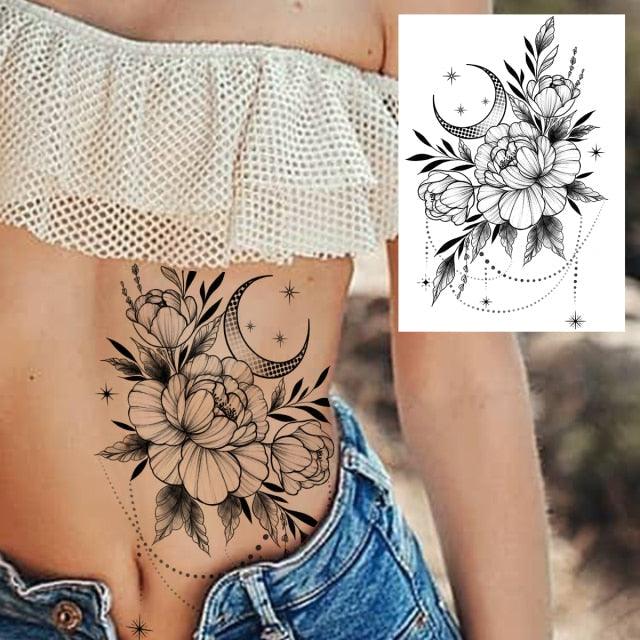 53 Sheets Black Lace Temporary Tattoos Sticker Butterfly Flower Fake Tatoo Sticker Sexy Black Henna Temporary Tattoos For Women