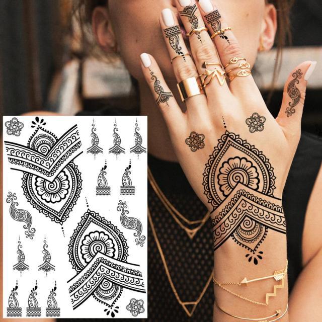53 Sheets Black Lace Temporary Tattoos Sticker Butterfly Flower Fake Tatoo Sticker Sexy Black Henna Temporary Tattoos For Women