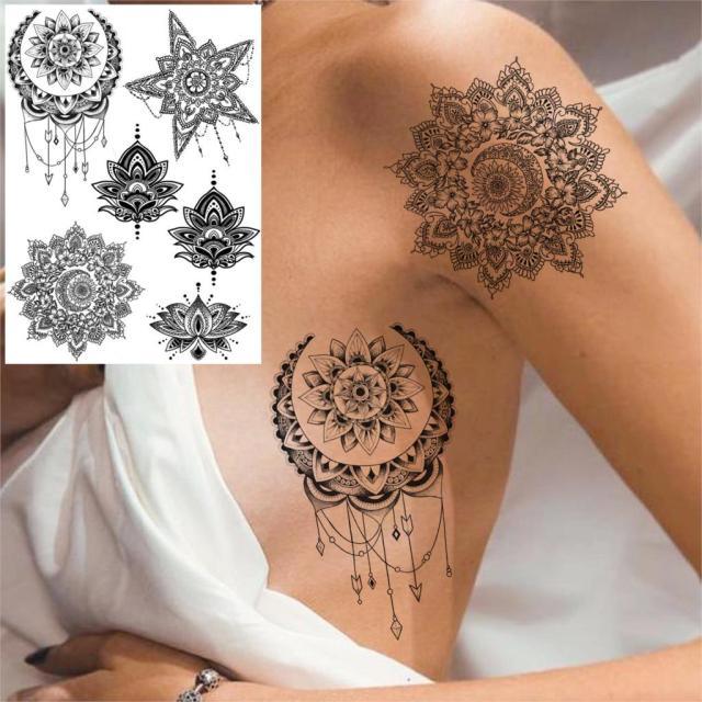 53 Sheets Black Lace Temporary Tattoos Sticker Butterfly Flower Fake Tatoo Sticker Sexy Black Henna Temporary Tattoos For Women