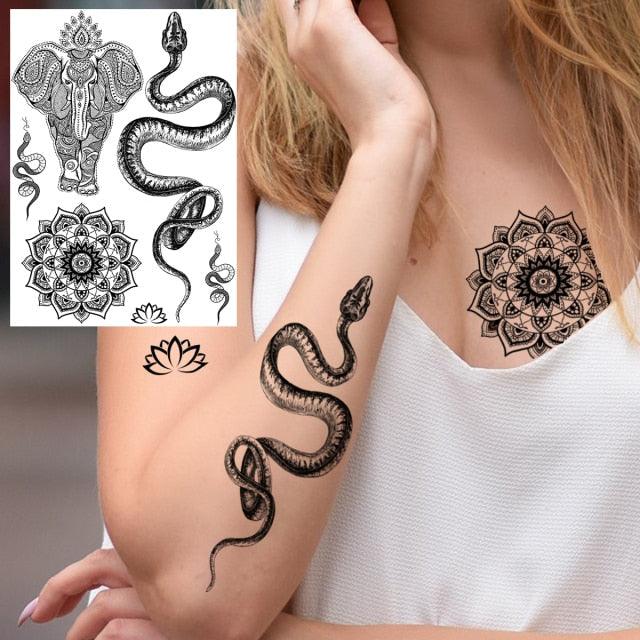 53 Sheets Black Lace Temporary Tattoos Sticker Butterfly Flower Fake Tatoo Sticker Sexy Black Henna Temporary Tattoos For Women