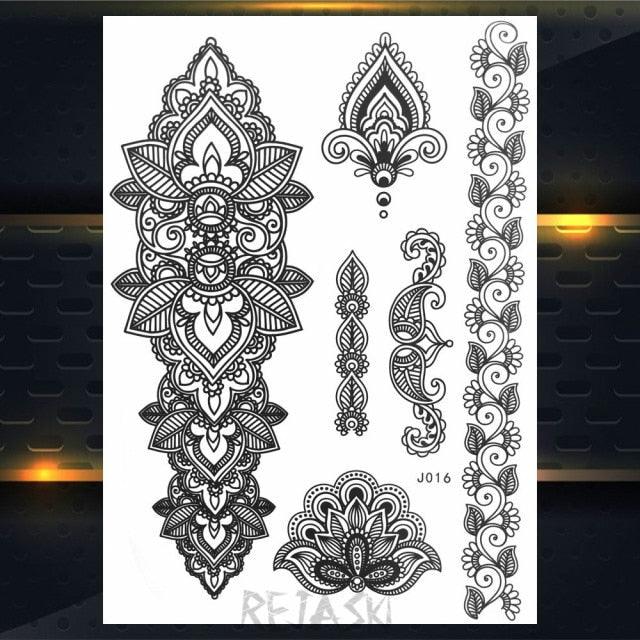 53 Sheets Black Lace Temporary Tattoos Sticker Butterfly Flower Fake Tatoo Sticker Sexy Black Henna Temporary Tattoos For Women