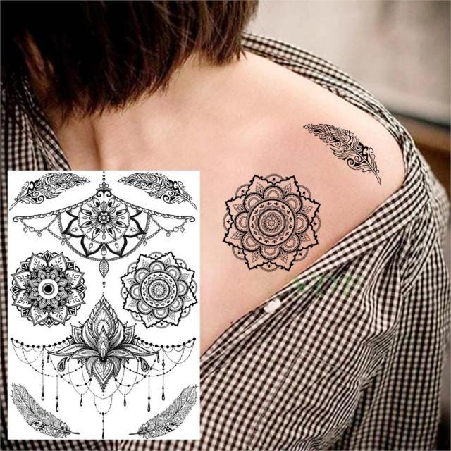 53 Sheets Black Lace Temporary Tattoos Sticker Butterfly Flower Fake Tatoo Sticker Sexy Black Henna Temporary Tattoos For Women