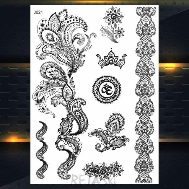 53 Sheets Black Lace Temporary Tattoos Sticker Butterfly Flower Fake Tatoo Sticker Sexy Black Henna Temporary Tattoos For Women