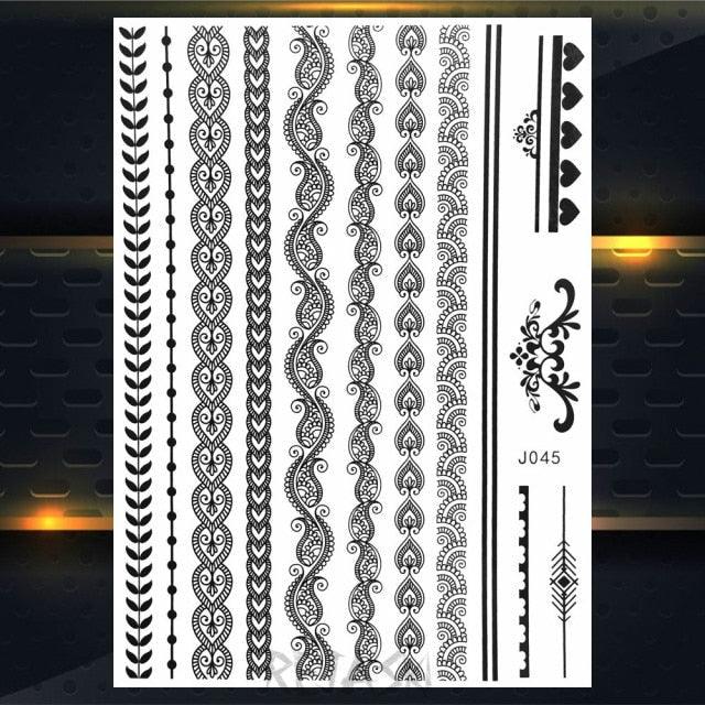 53 Sheets Black Lace Temporary Tattoos Sticker Butterfly Flower Fake Tatoo Sticker Sexy Black Henna Temporary Tattoos For Women