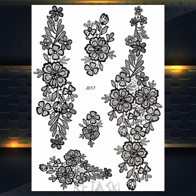 53 Sheets Black Lace Temporary Tattoos Sticker Butterfly Flower Fake Tatoo Sticker Sexy Black Henna Temporary Tattoos For Women